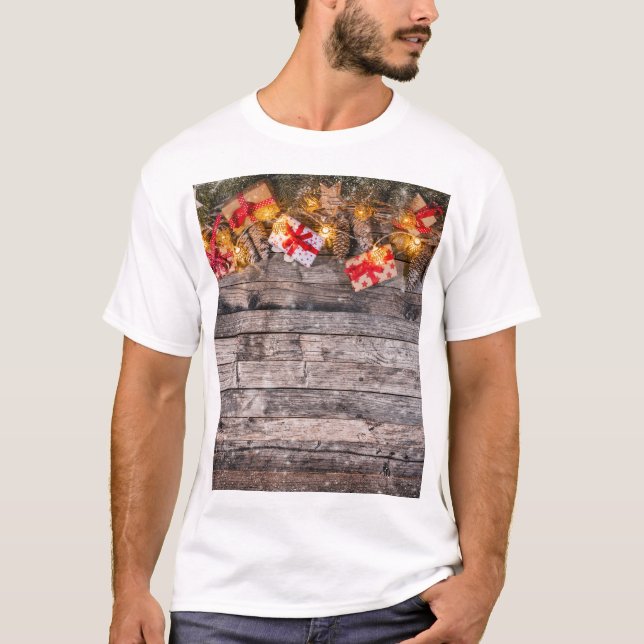 Julbakgrund, träplankar. t shirt (Framsida)