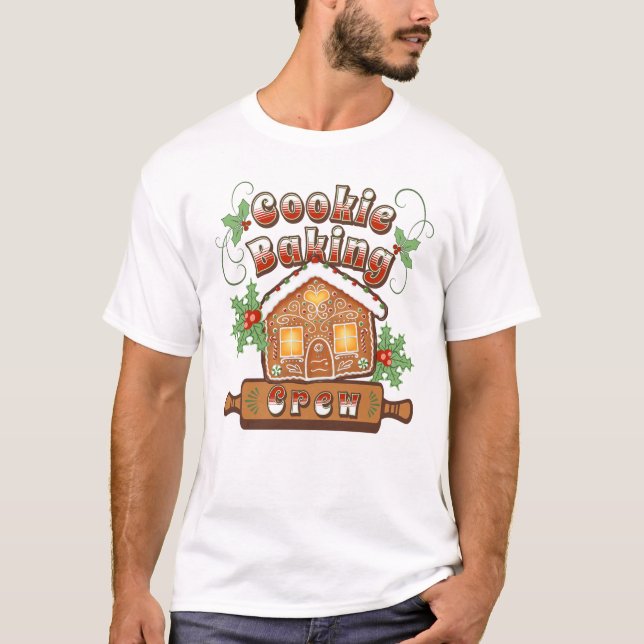 Julbakning Pepparkakshus Crew  T Shirt (Framsida)