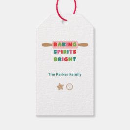 Julbakstaggar med 'Baking Spirits Bright' Presentetikett