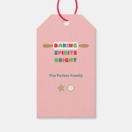 Julbakstaggar med 'Baking Spirits Bright' Presentetikett