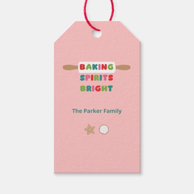 Julbakstaggar med 'Baking Spirits Bright' Presentetikett (Framsidan)