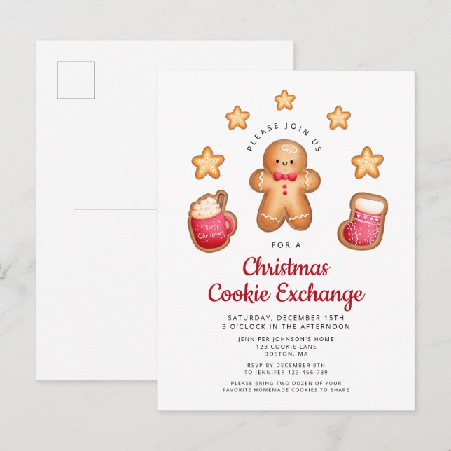 Julbakswap Cute Gingerbread Man  Inbjudan Vykort (Fram/baksida)