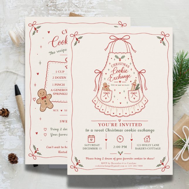 Julbakswapparn Förkläde Inbjudningar (Christmas Cookie Exchange Apron Invitation)