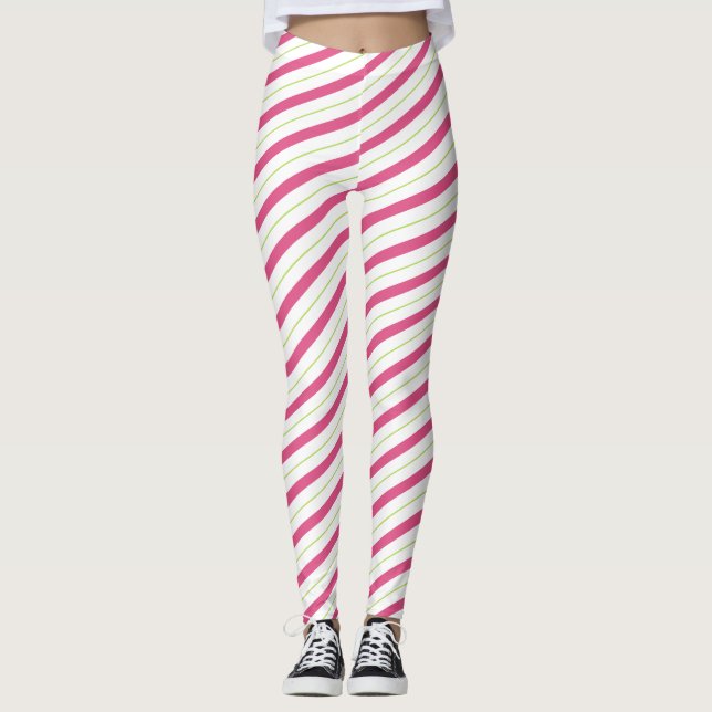 Julbalger Rosa Candy cane Rand Leggings (Framsida)