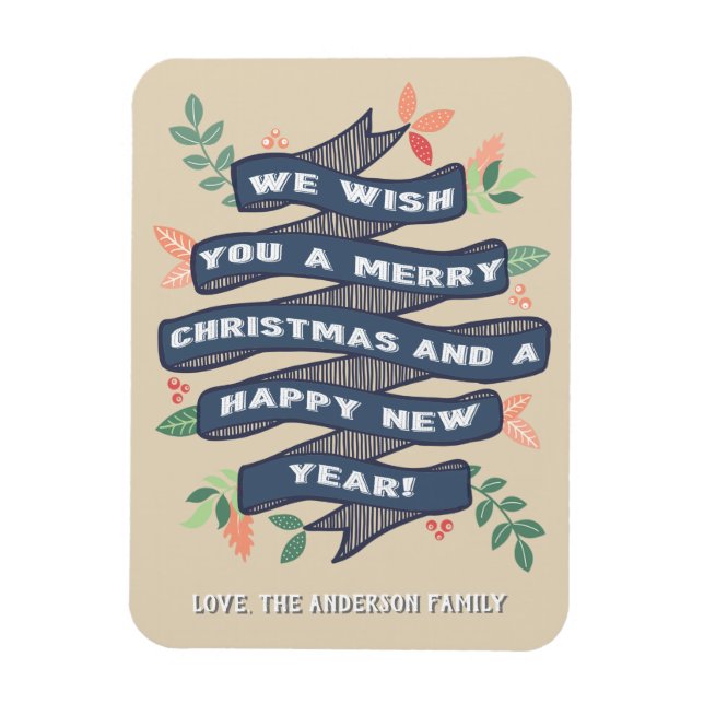 Julbanderollen i Blommigt, Helgdag Magnet (Vertikal)