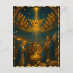 Julbarn Jesus i krubba Nativity scen foto Helg Vykort