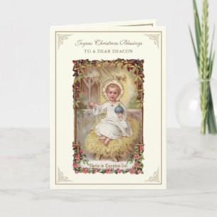 Julbarn Jesus Poinsettiaer Diakon Helgkort