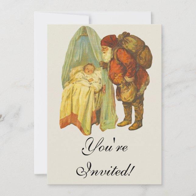 Julbarn Santa Clause Vintage Inbjudningar (Framsida)