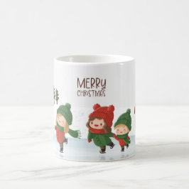 Julbarn som åker isskridsko kaffemugg