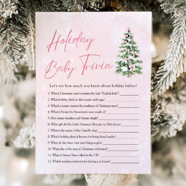 Julbarnsbabyshower Jul Baby Trivia Spel Inbjudningar (Pink Bow Christmas Baby Shower Holiday Baby Trivia Game)