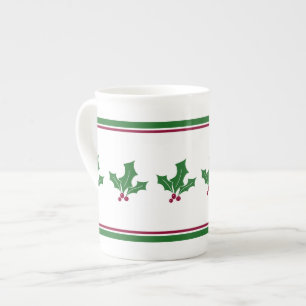 Julbärs Mönster, Röd och Grön Trimning Benporslin Mugg