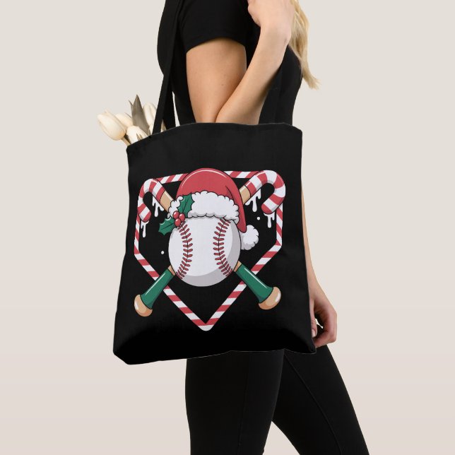 Julbaseboll Godisstav Fladdermöss Santa Hatt Xmas Tygkasse (Närbild)