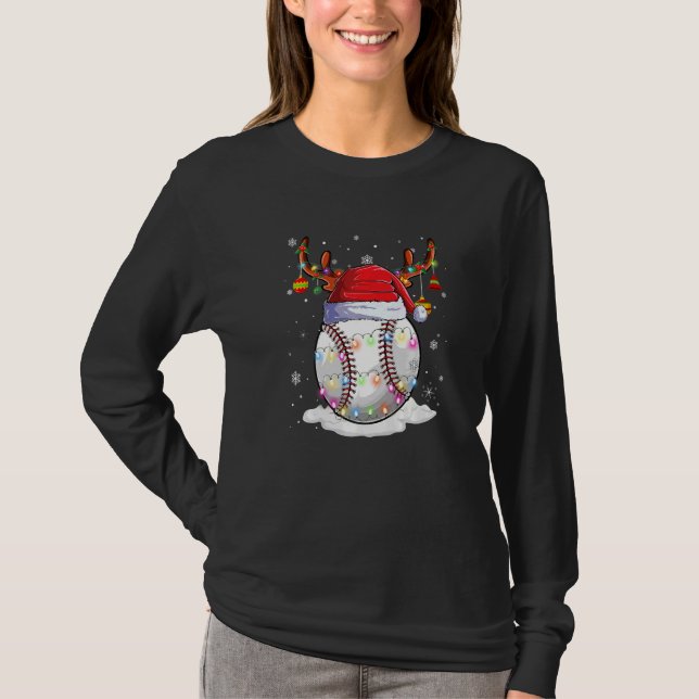 Julbaseboll Santa hatt Renar Ljus  T Shirt (Framsida)
