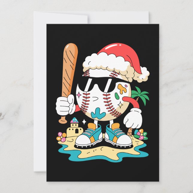 Julbaseboll Santa hatt slagträ strand palmer Inbjudningar (Framsida)