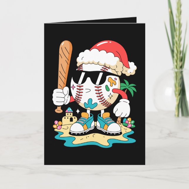 Julbaseboll Santa Hatt Slagträ Strand Palmetto Kort (Framsida)