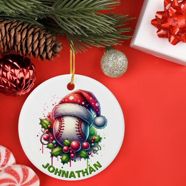 Julbasket, eget namn med Santa Hat Julgransprydnad Keramik (Skapare uppladdad)