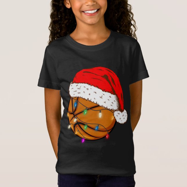 Julbasketboll Santa Hat Funny Sport Julafton T Shirt (Framsida)