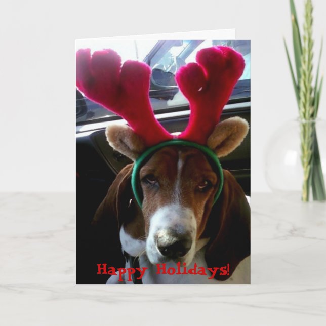 Julbasset Hound Reindeer Card Helgkort (Framsida)