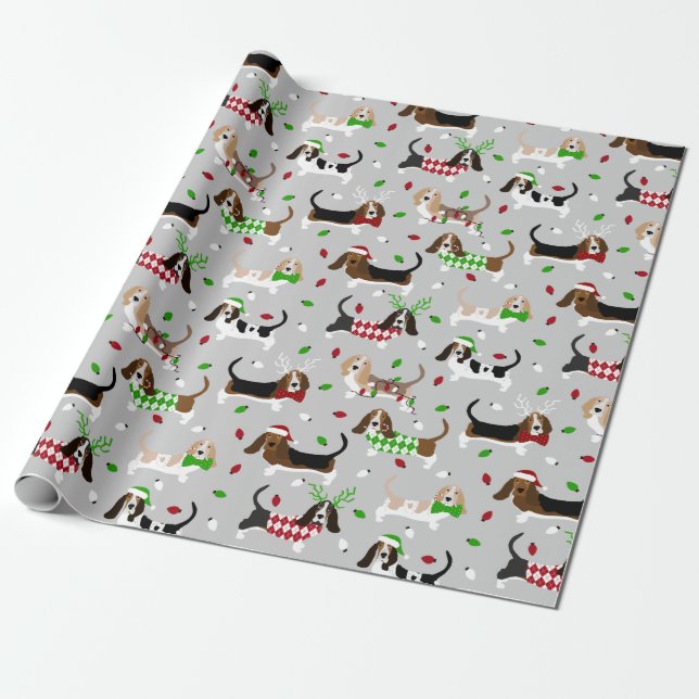 Julbasset Hound Wrapping Papper Presentpapper (Utrullad)