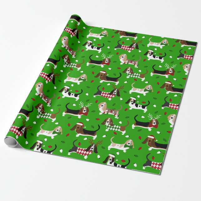 Julbasset Hound Wrapping Papper Presentpapper (Utrullad)