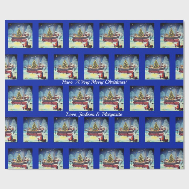 Julbåt med Ljus och Snö Presentpapper (Platt)