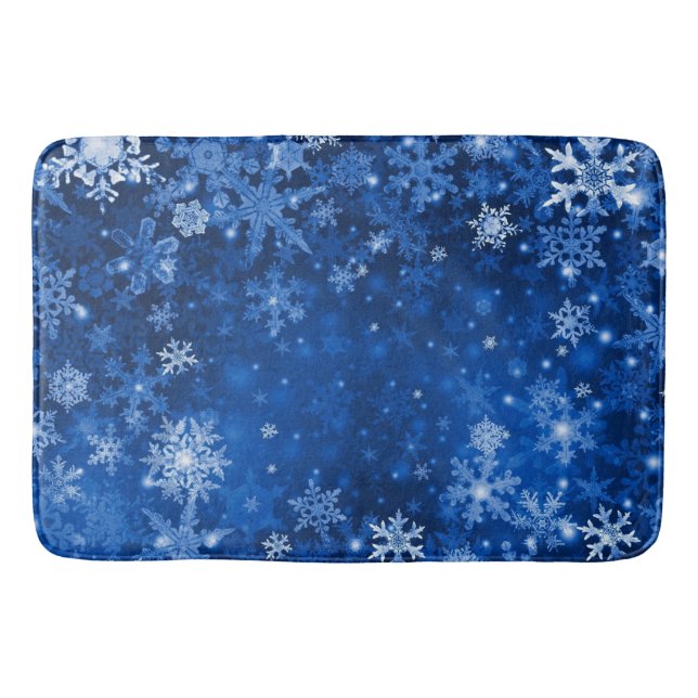 Julbath Mat/Blue Snöflingor Badrumsmatta (Framsidan)