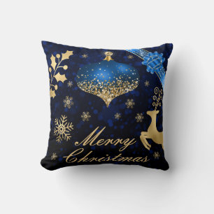 Julbauble och Ribbon, blått och Guld Glitter Kudde