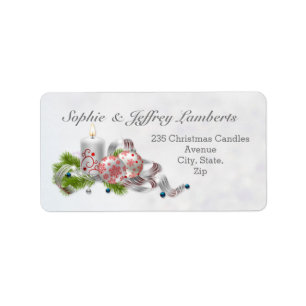 Julbaubles, stearinljus, gräs adressetikett