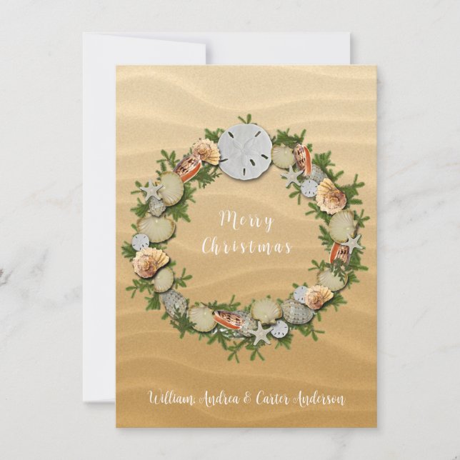 Julbeach Seashells Starfish Sand Dollar Julkort (Framsida)