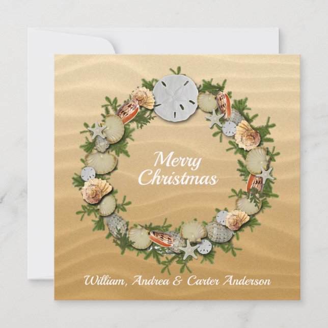 Julbeach Seashells Starfish Sand Dollar Julkort (Framsida)
