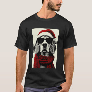 Julbeagle med solglasögon Tomtehatt Roligt W T Shirt