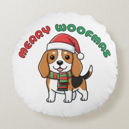 JulBeagle Round Pillow: Merry Woofmas Rund Kudde