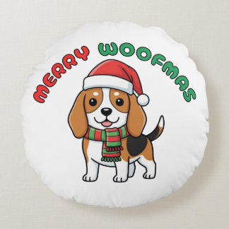 JulBeagle Round Pillow: Merry Woofmas Rund Kudde