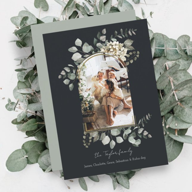 Julbedövning Vinter Foliage Photo Ram Julkort (Christmas Stunning Winter Foliage Photo Frame Holiday Cards from Ricaso. Elegant holiday flat cards)