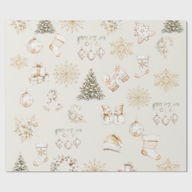 Julbeige guld presentpapper (Platt)