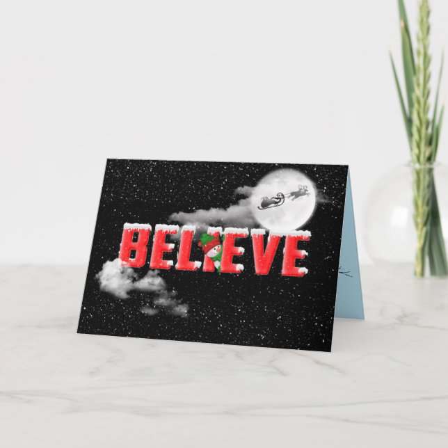 JulBELIEVE med Santa och sleigh på måne Kort (Framsida)