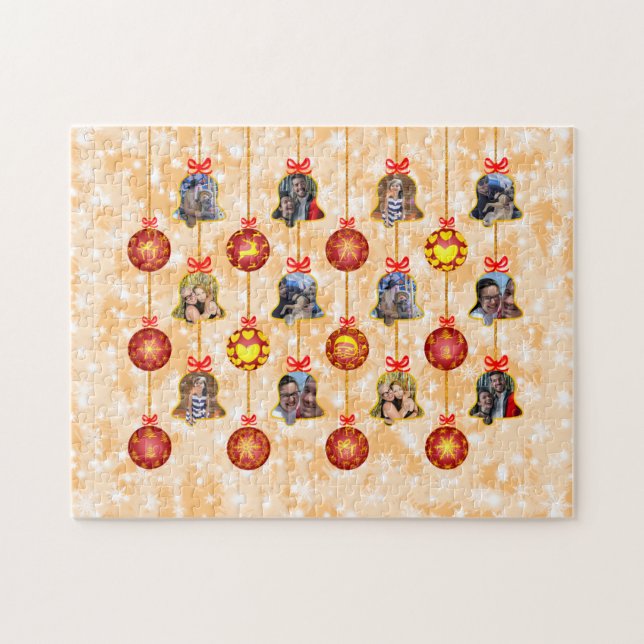 Julbell och Boll-prydnadsföremål 6 Foton L-persiko Pussel (Horisontell)