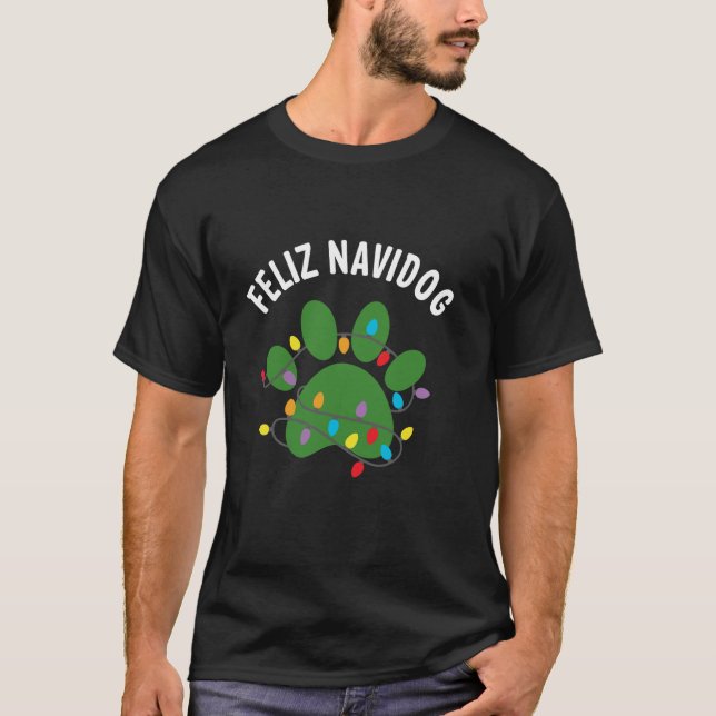 Julbelys Hundpaw Glädje Navidog  T Shirt (Framsida)
