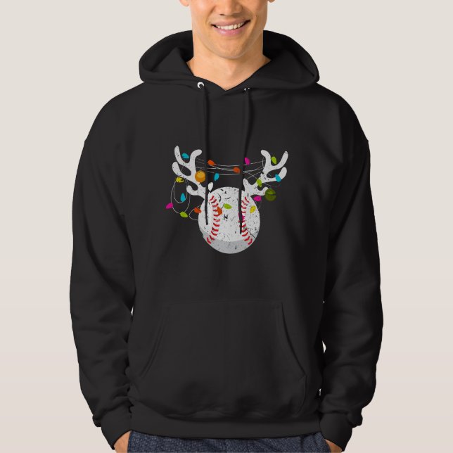 Julbelysning Baseboll Kula Rolig Jul Hoodie (Framsida)