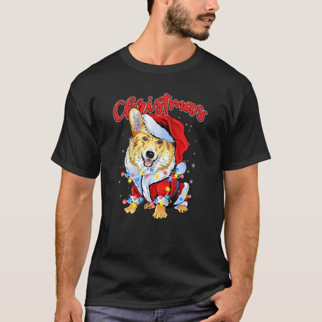Julbelysning Corgi Hund Julpyjamasidé T Shirt (Framsida)