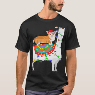 Julbelysning Corgi Hund Ridande Lama Jul T Shirt