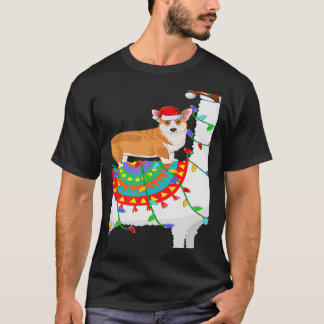 Julbelysning Corgi Hund Ridande Lama Jul T Shirt