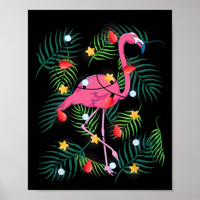 Julbelysning Flamingo Hawaii Rolig Tropisk Jul Poster (Framsidan)