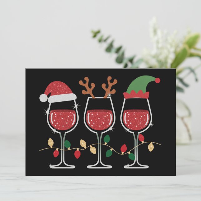 Julbelysning för vinglas jul firande drink julkort (Stående Fram)