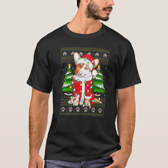 Julbelysning Ful Tomte Corgi Jul T Shirt (Framsida)