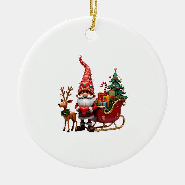 Julbelysning Gnome Tomte Ride Slädar Hej Julgransprydnad Keramik (Framsidan)