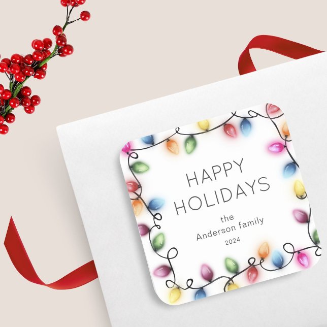 Julbelysning God Jul Fyrkantigt Klistermärke (Skapare uppladdad)