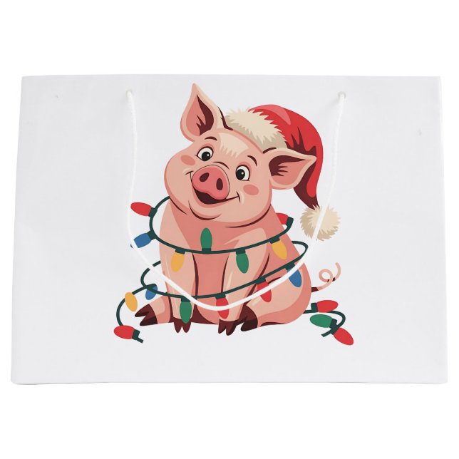 Julbelysning Gris som bär Xmas-hatt - Grisälskare (Framsidan)