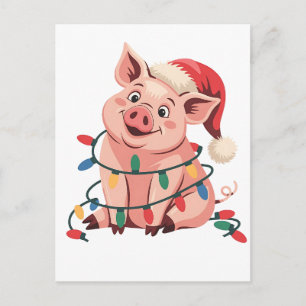 Julbelysning Gris som bär Xmas-hatt - Grisälskare Helg Vykort