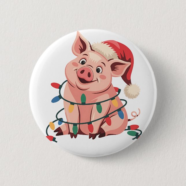 Julbelysning Gris som bär Xmas-hatt - Grisälskare Knapp (Framsida)